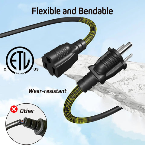 Outdoor Ready 1 To 3 Outlet Splitter Extension Cord, 25 Ft Total, flexible 3 prong plug with weatherproof cover detail