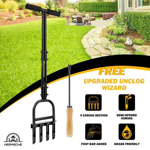 Manual Lawn Aerator With 4 Core Plugs And Hollow Tine Design For Compact Soils Heavy Duty Core Aerator Tool for lawns 36 inch length