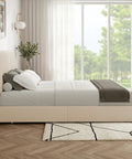 Snag This Premium Full Size Velvet Upholstered Bed Frame With Four Roomy Roll Out Drawers And Cozy Padded Headboard Featuring Rock Solid Wood Slats To End Your Box Spring Shopping Stress Fast in a bright room with natural light.