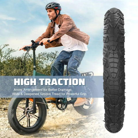 Fat Sixteen By Two Point Five Inch Electric Bike Tire With All Terrain Knobby Tread For E Trikes And E Bikes Foldable Replacement Tire For Snow Sand Mud And Dirt High Traction And Strong Grip Durable Heavy Duty Design on e-bike
