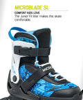 Microblade SL Kids Adjustable Inline Skates Four Size Range For Beginners Youth Fitness Skates In Black Sky Blue