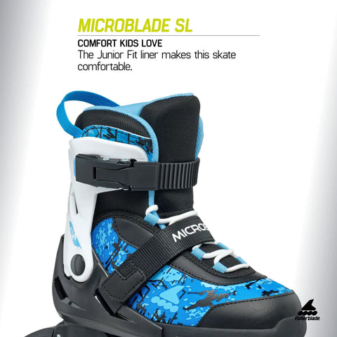 Microblade SL Kids Adjustable Inline Skates Four Size Range For Beginners Youth Fitness Skates In Black Sky Blue