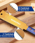 Kickass Six Inch Japanese Pull Saw Featuring Double Edged Design With Fourteen Teeth Rip Side And Seventeen Teeth Cross Cut Blades for precise cuts.