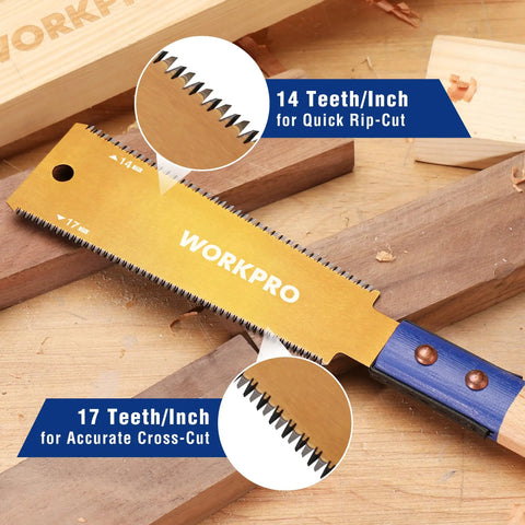 Kickass Six Inch Japanese Pull Saw Featuring Double Edged Design With Fourteen Teeth Rip Side And Seventeen Teeth Cross Cut Blades for precise cuts.