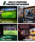 Multi-purpose screen setup for 3D Air Mesh Golf Impact Screen For Indoor Outdoor Practice, Ultra Clear HD Projection, 200 MPH Shot Tolerance
