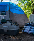 Knockout Performance P Touch Pro Label Maker Equipped With One Touch Keys For Printing Rock Solid Laminated Labels On Electrical Panels Cable Spools Workshop Drawers And Garage Shelves beside camping gear and tools.