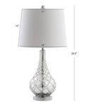Mercury Silver Glass Table Lamp Set Of 2 With White Linen Shades, 25.5 Inch Sleek Modern Transitional Trellis Design