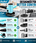 Heavy Duty Four Inch Pneumatic Angle Grinder Featuring Smooth Kickass Rotary Trigger And Clever Side Vent Exhaust For Zero Fuss Metal Grinding Polishing Air Powered Workshop Beast comparison image with design features and benefits.