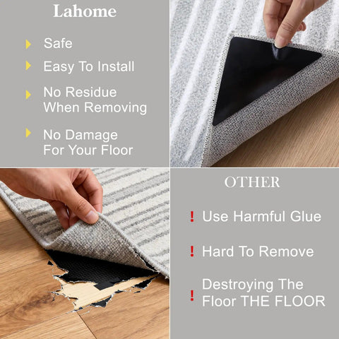 Non Slip Rug Tape For Area Rugs On Hardwood Floors And Tile, Reusable Carpet Tape With Triangle Anti Slip Design demonstration