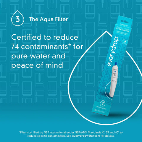 Ice And Water Refrigerator Filter 3 EDR3RXD1 Single Pack With NSF Certification packaging on blue background