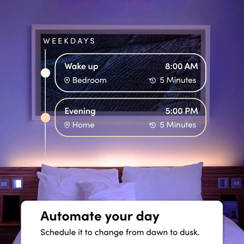Bedroom with customizable schedule for Six Point Six Feet Dope Smart LED Strip Lights Kit With Multizone RGB And Tunable White