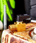 Brass mini air compressor drain valve with black ON/OFF lever, 1/4 in NPT male to female, set of 2