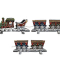 Top Shelf Cast Iron 3D Train Christmas Stocking Holder With Santa Sleigh And Four Rail Carts Six Stocking Hooks, detailed design.