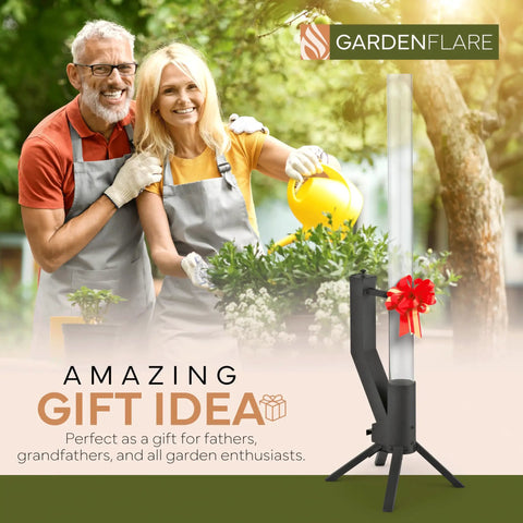 Stainless Steel Pellet Stove Smokeless Firepit For Ambiance On The Patio in garden setting with gift ribbon on fire tube
