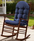 Rocking Chair Cushions For Indoor And Outdoor Use 44 By 19 By 4 Inch Navy Blue Tufted High Back Pad With Ties on chair