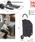 Trolley Dolly Foldable Shopping Cart With Oversize All Terrain Wheels Removable Bag With Seven Pockets Rubber Grip Handle