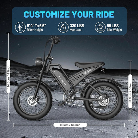 Solid Adult 20 Inch Fat Tire Electric Bike Dope Daily Ride That Crushes Commutes Goes Hard On Off Road Trails Includes Waterproof Phone Pouch And Secure Bike Lock UL Certified dimensions and rider options