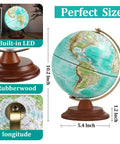 Lit 8 Inch Illuminated World Globe With Wooden Stand Built In LED Night Light Turquoise Blue Globe For Kids And Adults