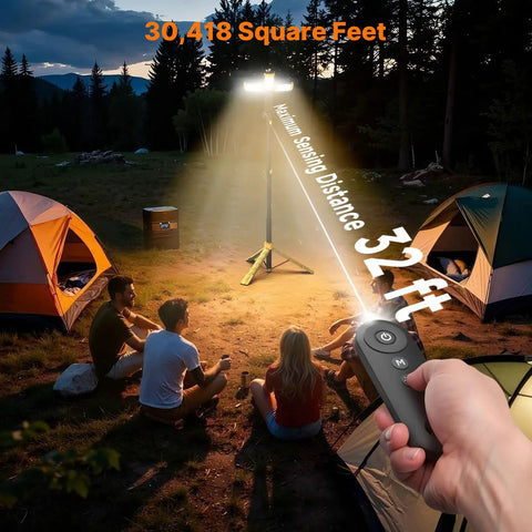 Remote Camping Light With 18000mAh Rechargeable Battery Power Bank, Detachable Tripod Stand, Three LED Lamp Heads in campsite