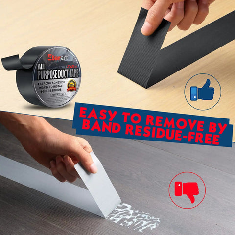 Heavy Duty Black Duct Tape With Tear By Hand And No Residue Adhesive Industrial Strength Waterproof All Purpose Tape For Moving Outdoor Repair And Home DIY 2 Inch By 20 Yards Grab And Go Tough As Nails being torn by hand showcasing tear by hand feature.