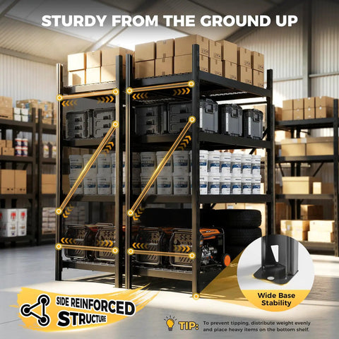 Beefy Heavy Duty Storage Shelves With 6000 Lb Capacity, 61 Inch Wide By 24 Inch Deep By 72 Inch High Industrial Steel Shelving Unit in warehouse