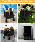Extra Large All Terrain Folding Wagon Cart With 7.8 Cu Ft Storage And 360 Lb Capacity Big Wheels For Sand Beaches Haul Like A Boss Easy Fold And Load For Grocery Camping Garden And Sports shown in various outdoor settings
