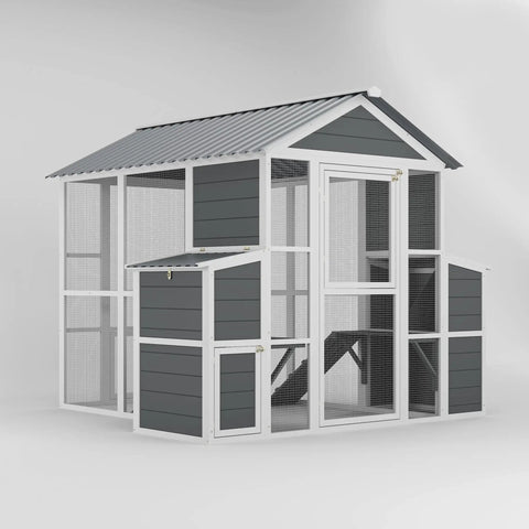 Spacious Outdoor Wooden Chicken Coop For Ten Chickens With Walk In Run Two Nesting Boxes Ramp Two Level Hen House Habitat Weatherproof Roof And Easy Egg Collection