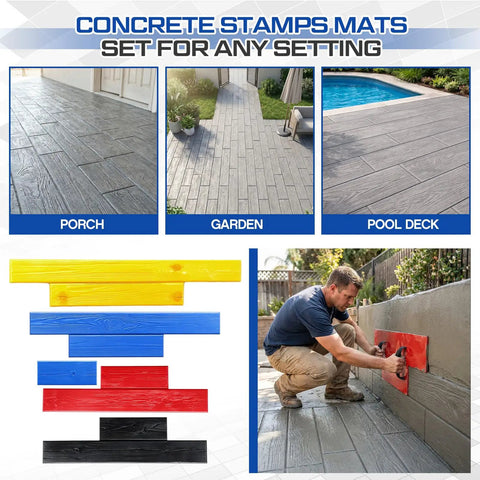 Five Piece Concrete Stamping Mats Set With Durable Polyurethane Texture Molds For Patios, Walls, Floors And Driveways