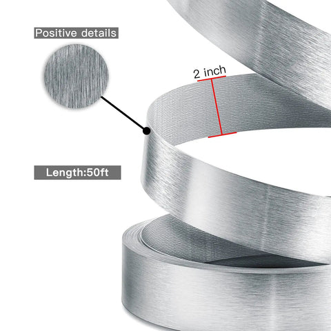 Gray Edge Banding 2 Inch by 50 Foot Non Glued Flexible Pro Grade Durable Brushed Aluminum Veneer Edge Trim shown in detail