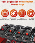 Heavy Duty Power Tool Organizer With Charging Station, 3 Layer Wall Mount Rack With Screwdriver Tray, 8 Outlet Power Strip