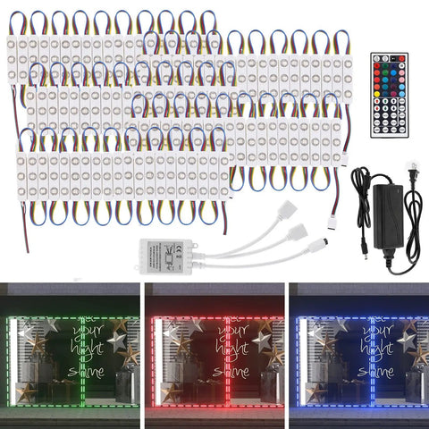 50 Foot LED Light Modules For Storefronts And Signs 100 Pack 0.92W Three LED SMD RGB Waterproof Adhesive Modules with remote