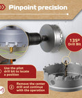 Heavy Duty 4 Inch Carbide Hole Saw for Hard Metal with drill demonstrating precision, including ejector spring and titanium plated pilot bits.