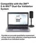 Laptop displaying 3M E-A-Rfit software with mic for Classic Foam Ear Plugs for Noise Reduction assessment