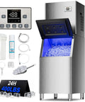 Boss Level Bulk Ice Maker Machine With 450 Lbs Per Day Capacity And 250 Lbs Storage, ice bin open, display panel visible