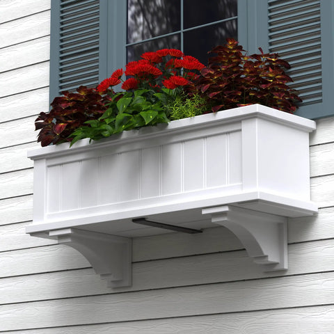White Fairfield And Cape Cod Window Box Decorative Brackets Two Pack Built To Last In 100 Percent Polyethylene Resin outdoors