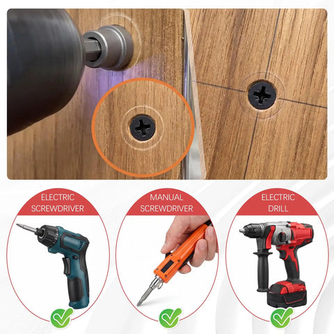 Heavy Duty Premium Top Tier Magnetic Drywall Screw Setter Bits With Adjustable Depth Stop fitting into black screw on wood.