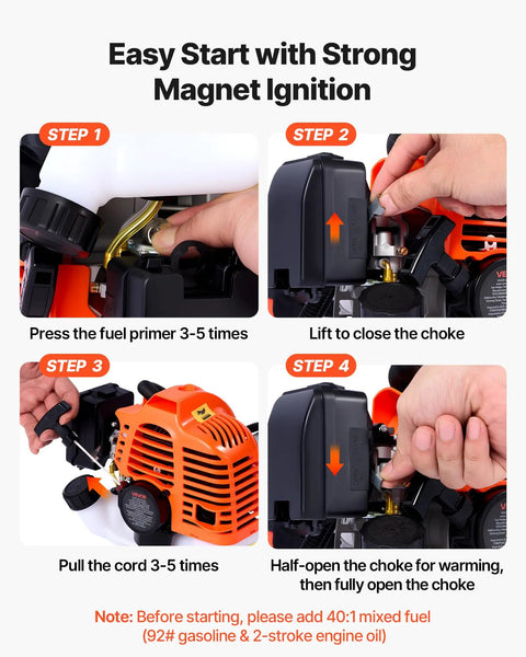 Steps to start Gas Powered 7 In 1 Yard Tool with Hedge Trimmer String Trimmer Brush Cutter 3T And 40T Edger Pole Saw Chain Saw