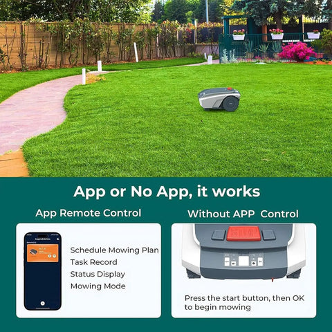 No Fuss Smart Robotic Lawn Mower For Commercial Use, Fully Automatic Cordless With App Control on green lawn