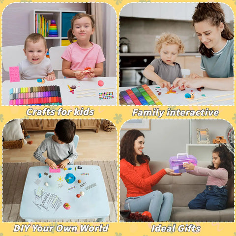 Kids and parents using Colorful Polymer Clay Starter Kit With 120 Bright Colors Oven Baked Non Sticky Modeling Clay DIY Jewelry Making Set