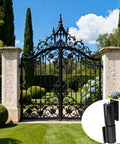 Heavy Duty 5 Inch Barrel Gate Hinge Set For Iron Weld On Install 4 Pack 450 Pound Capacity Barrel Style Gate Hinges installed on iron gate