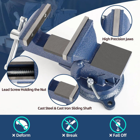 4 Inch Bench Vise With Portable Clamp And 360 Degree Swivel Base for precise holding on CNC workbench