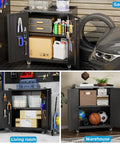 Metal Garage Storage Cabinet With Wheels Pegboard Lockable Doors Four Adjustable Shelves 71 Inch Tall Steel Cabinet for Home or Shop
