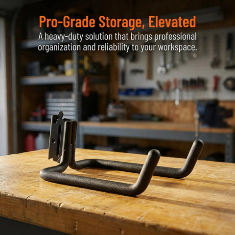 Two Pack E Track Heavy Duty Double J Tool Hook Holder 13mm Diameter Powder Coated Steel for garage storage