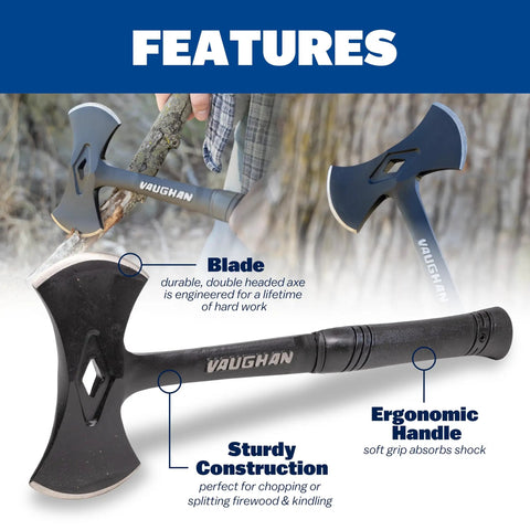 Stealth Dual Bit Axe For Outdoors Beefy Built Hand Axe With Steel Handle And Shock Block Grip Ideal For Camp Tasks RSA16