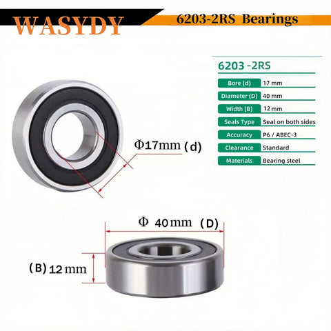 4 Pack 6203 2RS Deep Groove Ball Bearings 17 X 40 X 12mm Pre Lubricated Built For High RPM Beefy Performance And Rugged Stability For Industrial Automotive Machinery Electric Motors