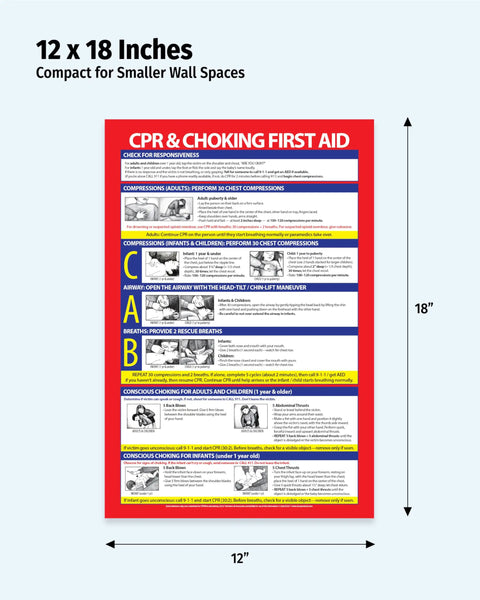 CPR And Choking First Aid Poster Laminated 12x18 Safety Sign For Adults, Kids And Infants With Heimlich Maneuver Guide