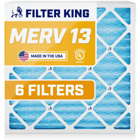 MERV 13 Air Filter 12x12x1 6 Pack For Home HVAC, Pleated Electrostatic Furnace Filters For Dust And Allergies, Made In USA box.