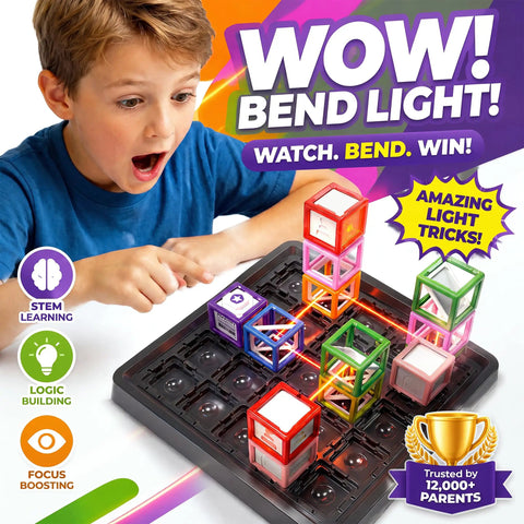 Laser Maze Reasoning Game For Kids Aged 8 To 13, toy board with mirror cubes and light paths, STEM learning