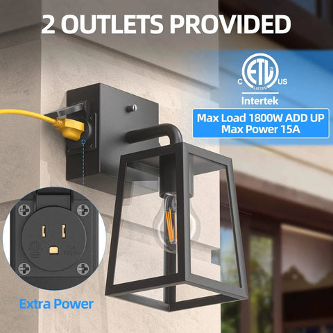 Super Durable Dusk To Dawn Porch Lights Packed With Two Outlets That Are Waterproof And Anti Rust In Black Finish For Your Garage Patio Or Garden