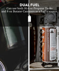 Dual Fuel Camping Stove For Propane Or Butane With Piezo Ignition, Portable Stove With Propane and Butane Canisters Visible